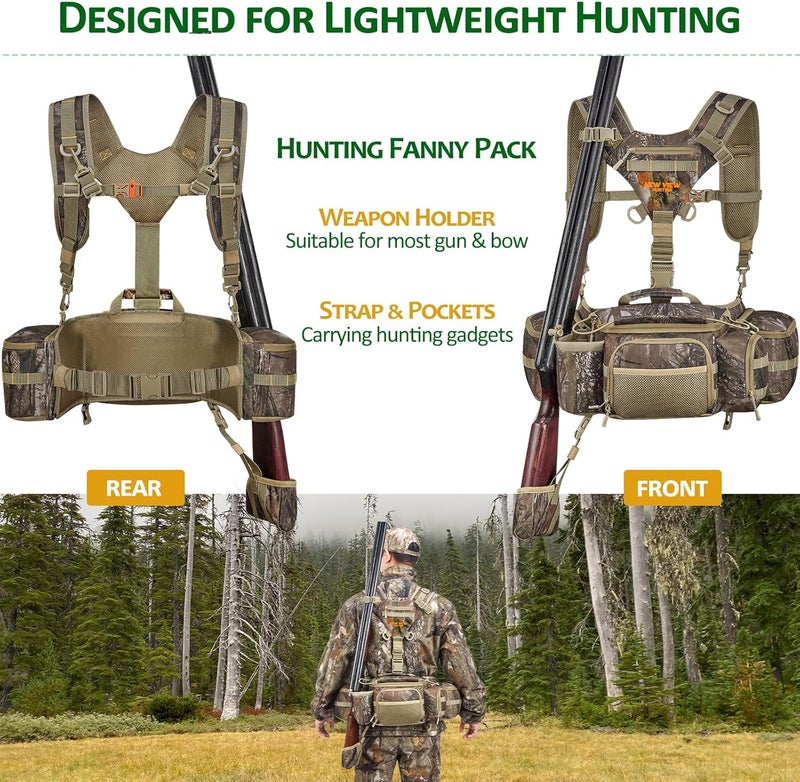 NEW VIEW Hunting Fanny Waist Pack for Men, Camo Waist Pack for Hunter, Fanny Hunting Backpack with Rifle & Bow Holder - Image 2